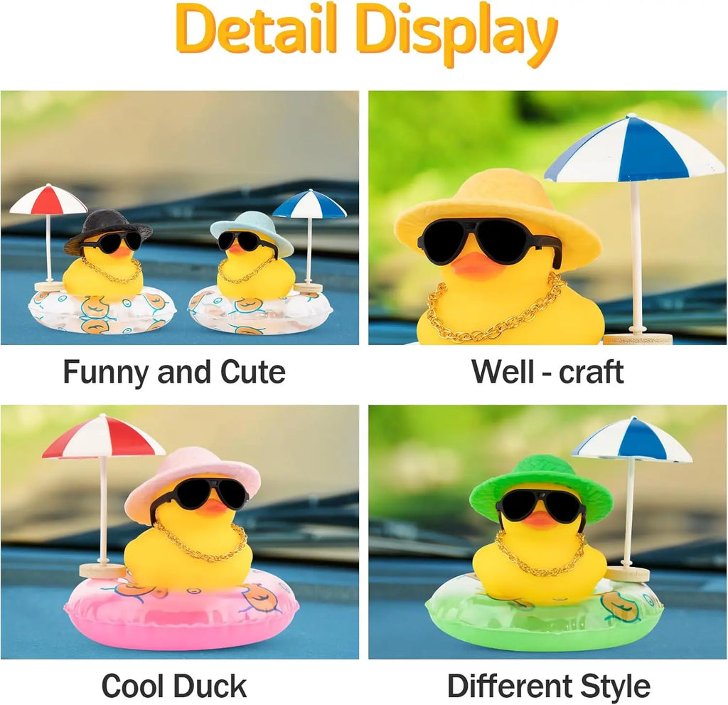 NEW! Cute Summer Car Rubber Duck Decoration Dashboard Car Ornament Duck  Accessories with Sunhat Sun Umbrella