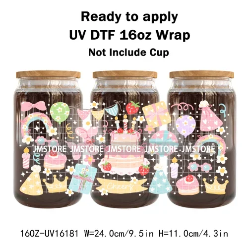 Summer Fruit Coquette Bow Book Cup School 16OZ UV DTF Cup Wraps Ready To Apply Waterproof Transfer Stickers For Libbey Glass Can
