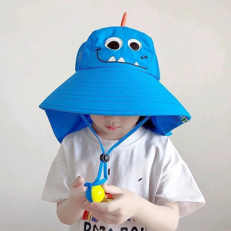 Summer Kids Bucket Hat Sunscreen UV Resistant Cotton Beach Hat with Adjustable Rope Whistle for Boys Girls Outdoor