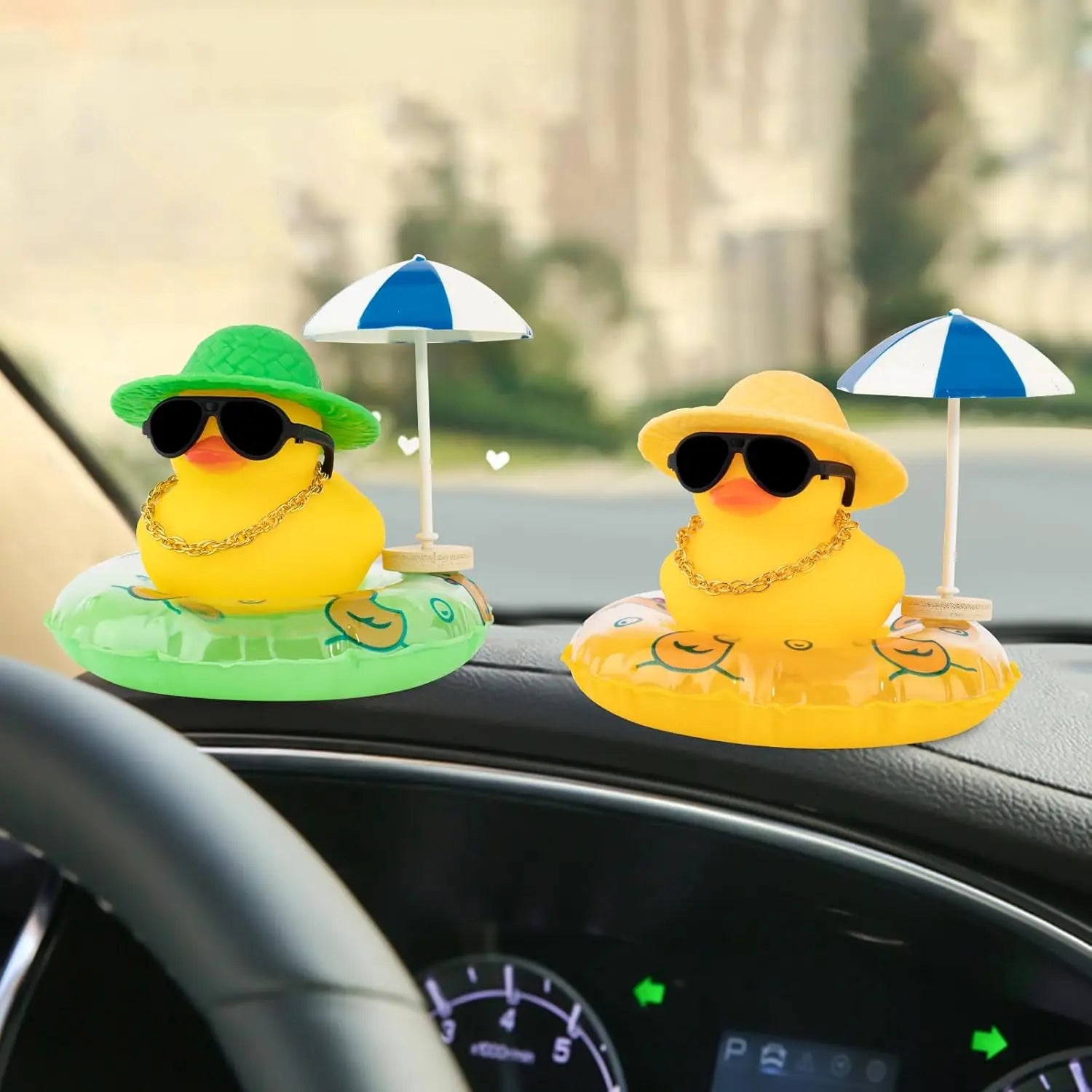 NEW! Cute Summer Car Rubber Duck Decoration Dashboard Car Ornament Duck  Accessories with Sunhat Sun Umbrella