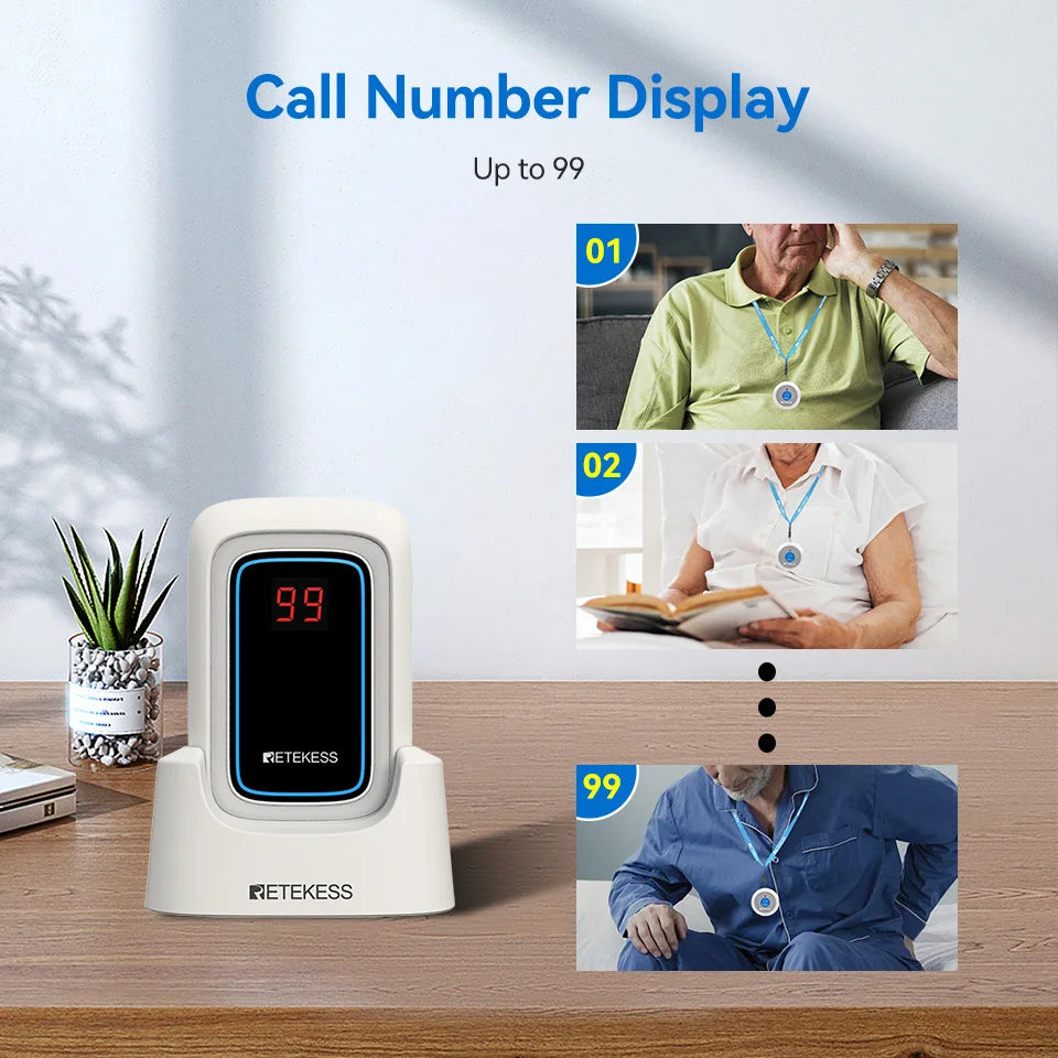 Retekess TH109S Caregiver Pager Wireless Calling System SOS Call Button Digital Display Screen For Clinic Home Care Hospital