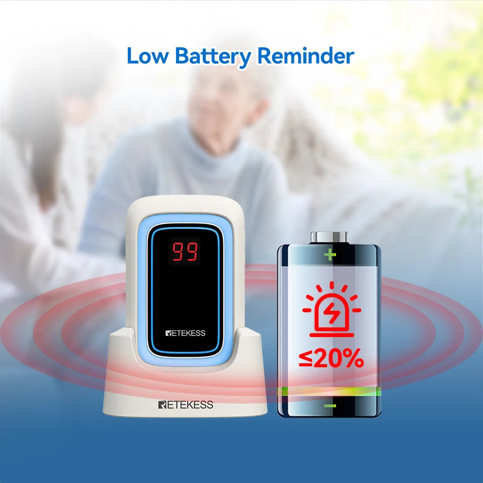 Retekess TH109S Caregiver Pager Wireless Calling System SOS Call Button Digital Display Screen For Clinic Home Care Hospital