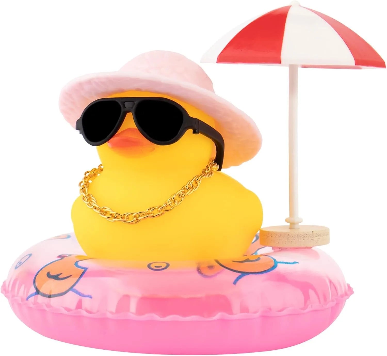 NEW! Cute Summer Car Rubber Duck Decoration Dashboard Car Ornament Duck  Accessories with Sunhat Sun Umbrella