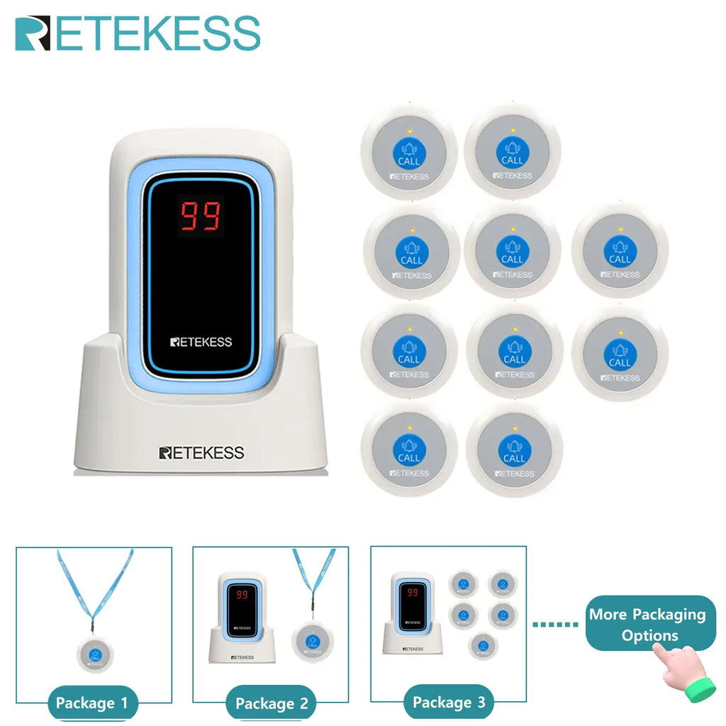 Retekess TH109S Caregiver Pager Wireless Calling System SOS Call Button Digital Display Screen For Clinic Home Care Hospital