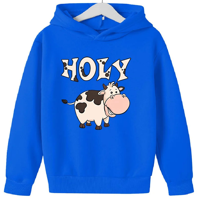 Summer Dairy Cattle Print Fashionable Hoodie Sweatshirt Children's Top Clothing Sweatshirt Sweaters for Kids