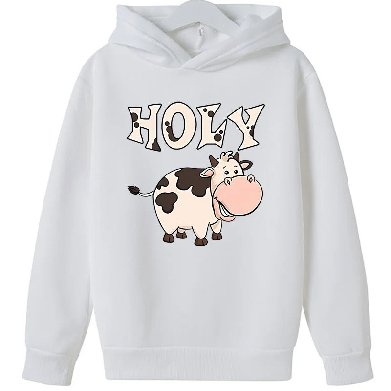 Summer Dairy Cattle Print Fashionable Hoodie Sweatshirt Children's Top Clothing Sweatshirt Sweaters for Kids