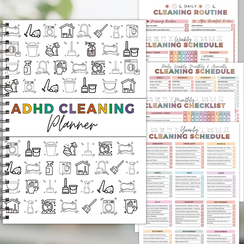 1 Functional Cleaning Plan and Checklist Spiral Notebook, a Must-Have Useful Cleaning Task Tracker, Designed for Managing Daily Household Cleaning Tasks, Suitable for All Seasons