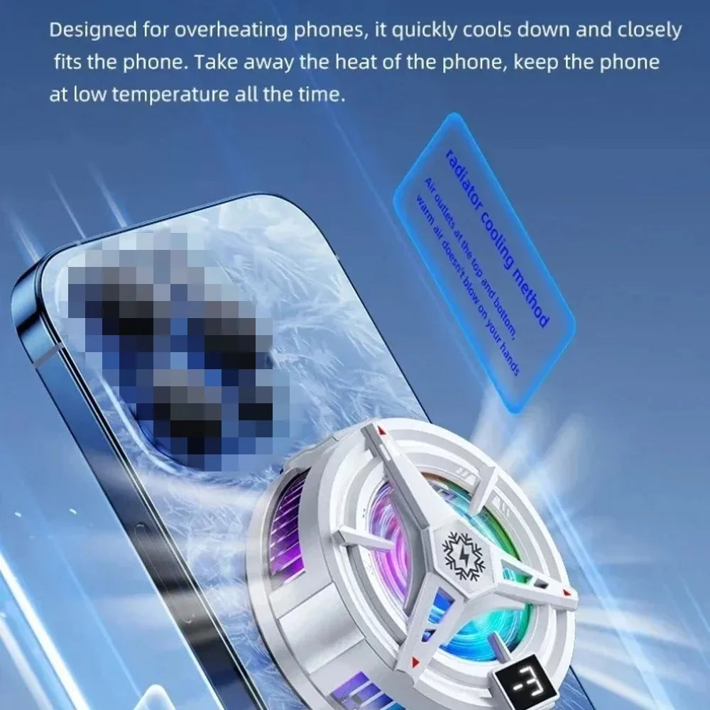 Semiconductor Phone Cooler Powerful Cooling Magnetic & Clip 2-in-1 Digital Display for Gaming Live Broadcast Mobile Phone Cooler