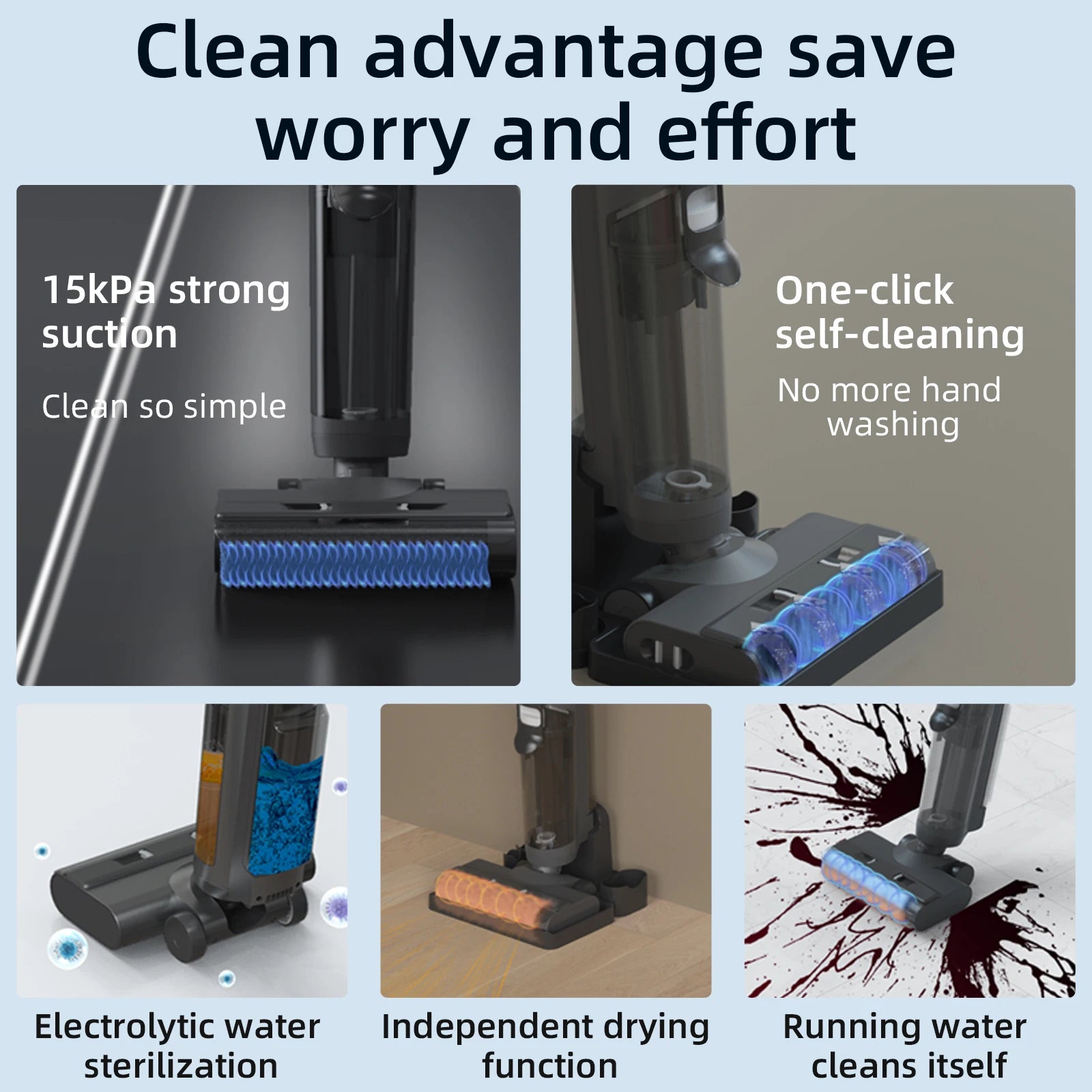 Household Vacuum Cleaner Portable Powerful Self Cleaning Dry Wet Cordless Handheld Vacuum Cleaner Floor Washer for  Home Clean