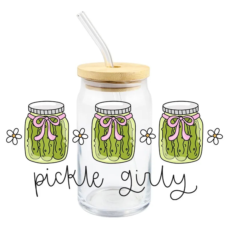 Summer Drink Design Series Easy Peel Waterproof DIY Decals 3D Transfers UV DTF Stickers 16oz Green Cucumber Theme