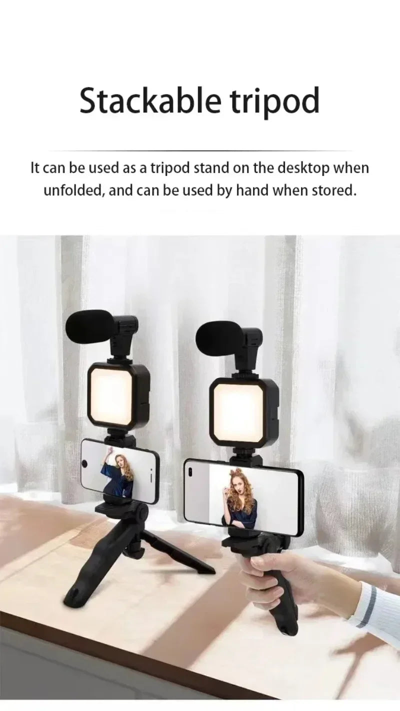 Smartphone Vlogging Kit With Tripod Phone Holder Mini Microphone LED Fill Light Starter For TikTok Live Stream Video YouTube