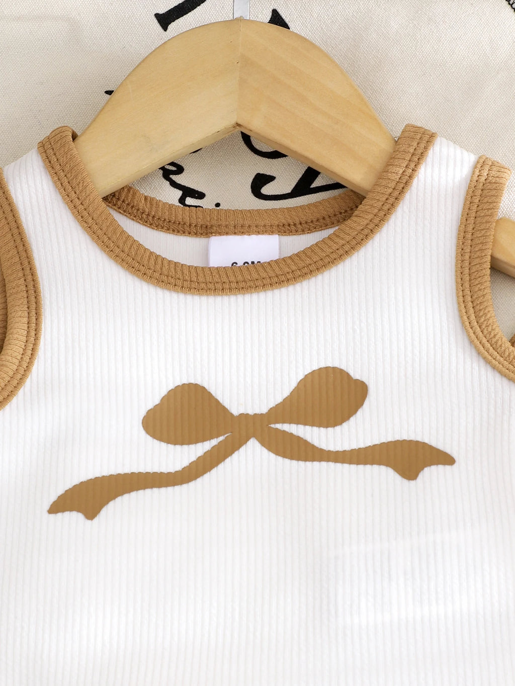 Cross-border summer new collection for girls, comfortable and stylish, suitable for ages 1-3. Bow tie white vest + long pants.
