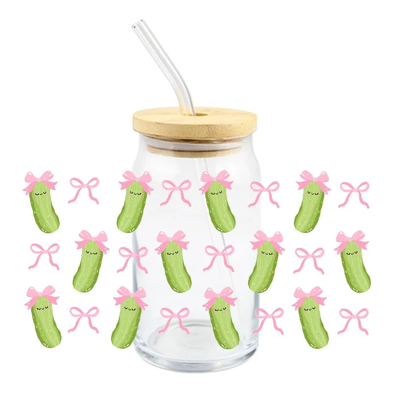 Summer Drink Design Series Easy Peel Waterproof DIY Decals 3D Transfers UV DTF Stickers 16oz Green Cucumber Theme