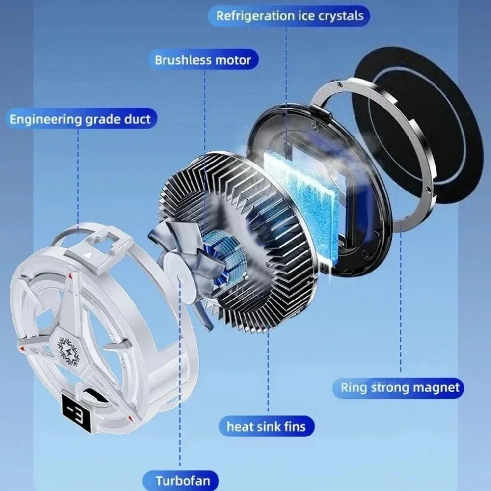 Semiconductor Phone Cooler Powerful Cooling Magnetic & Clip 2-in-1 Digital Display for Gaming Live Broadcast Mobile Phone Cooler