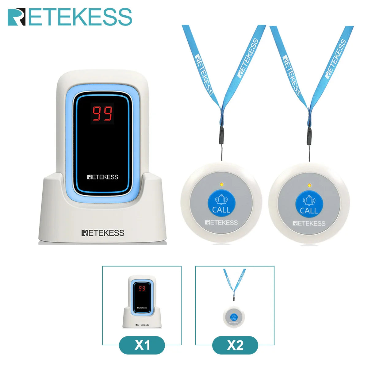 Retekess TH109S Caregiver Pager Wireless Calling System SOS Call Button Digital Display Screen For Clinic Home Care Hospital