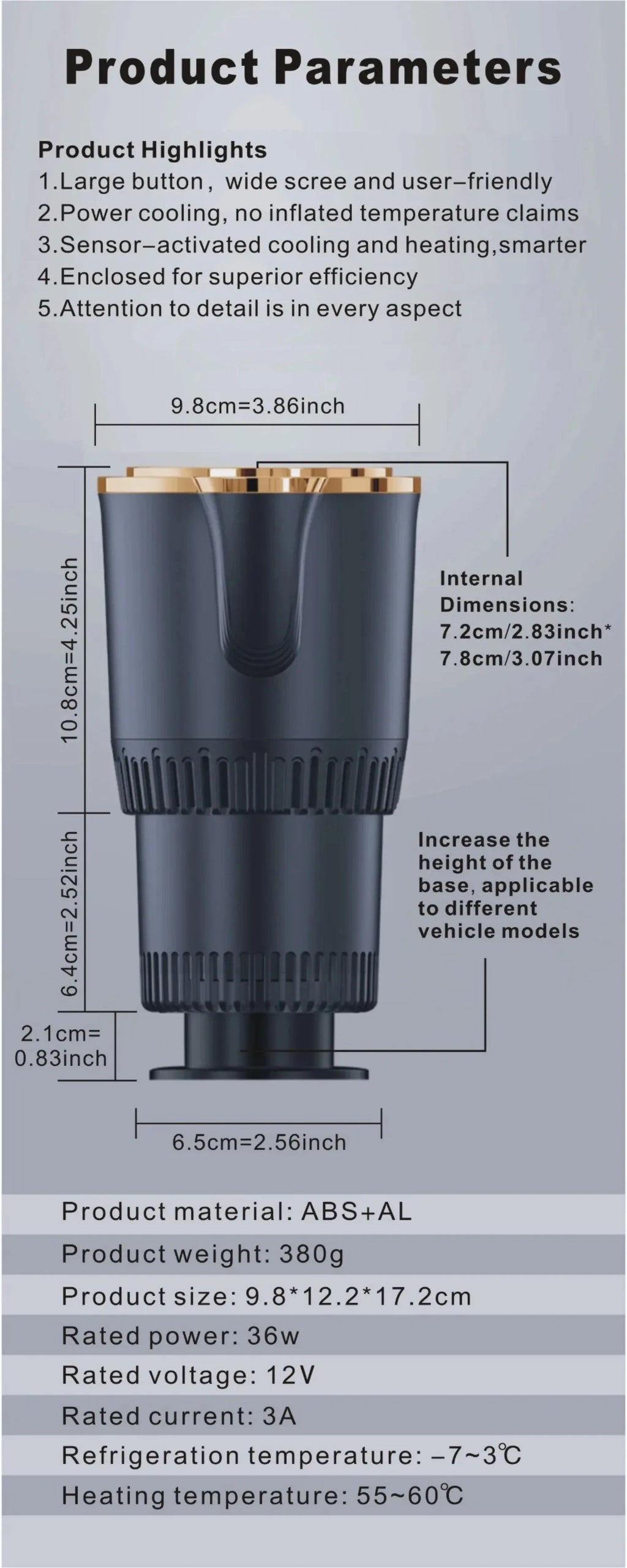 -3℃ to 60℃ LED Display Semiconductor Beverage Cooler Warmer 12V 36W Car Heating and Cooling Cup for Car Road Trip Fast Cooling