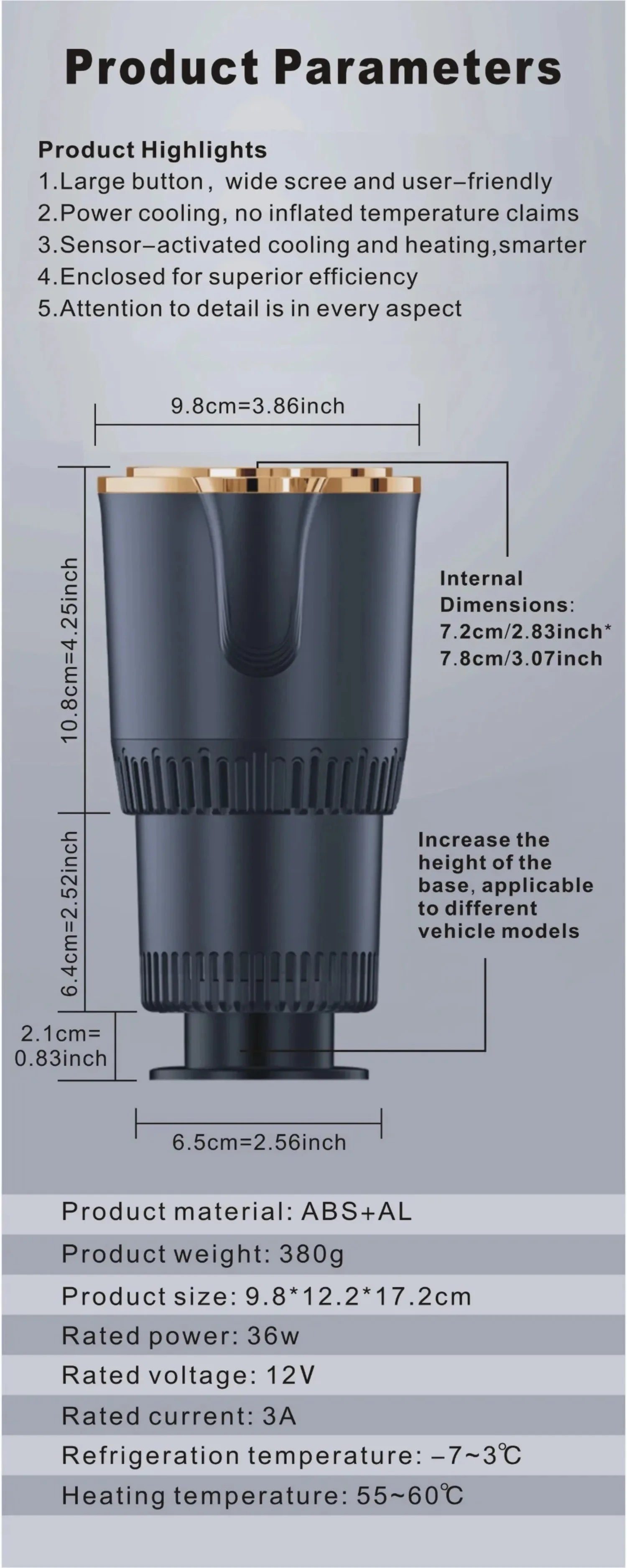 -3℃ to 60℃ LED Display Semiconductor Beverage Cooler Warmer 12V 36W Car Heating and Cooling Cup for Car Road Trip Fast Cooling