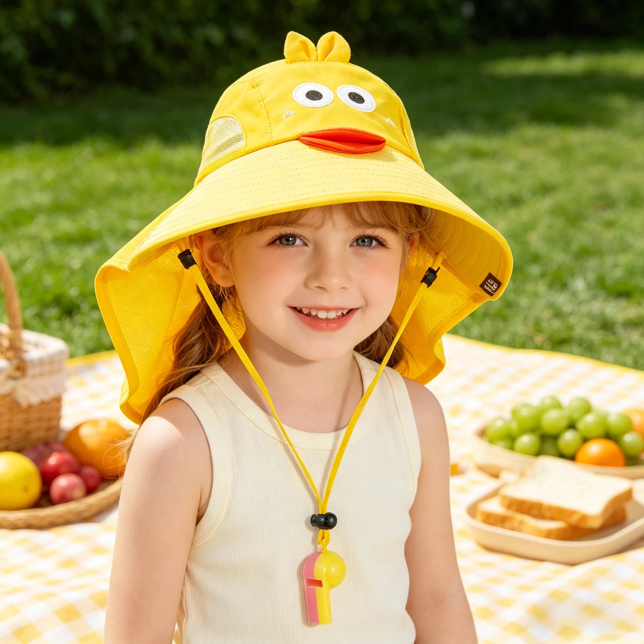 Summer Kids Bucket Hat Sunscreen UV Resistant Cotton Beach Hat with Adjustable Rope Whistle for Boys Girls Outdoor