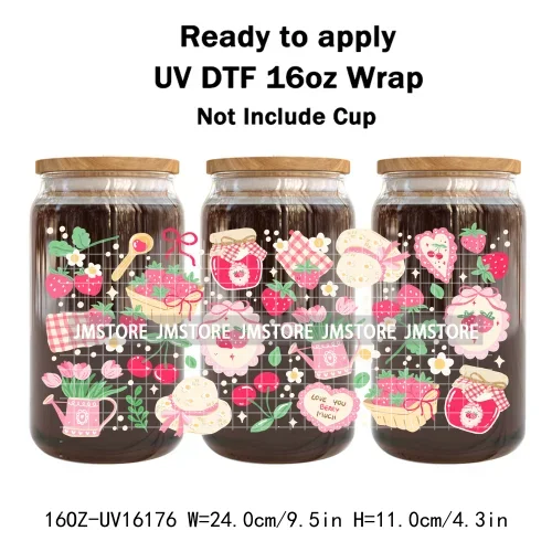 Summer Fruit Coquette Bow Book Cup School 16OZ UV DTF Cup Wraps Ready To Apply Waterproof Transfer Stickers For Libbey Glass Can
